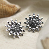 Teejh Anu Circle SIlver Oxidized Studs Earrings For Women